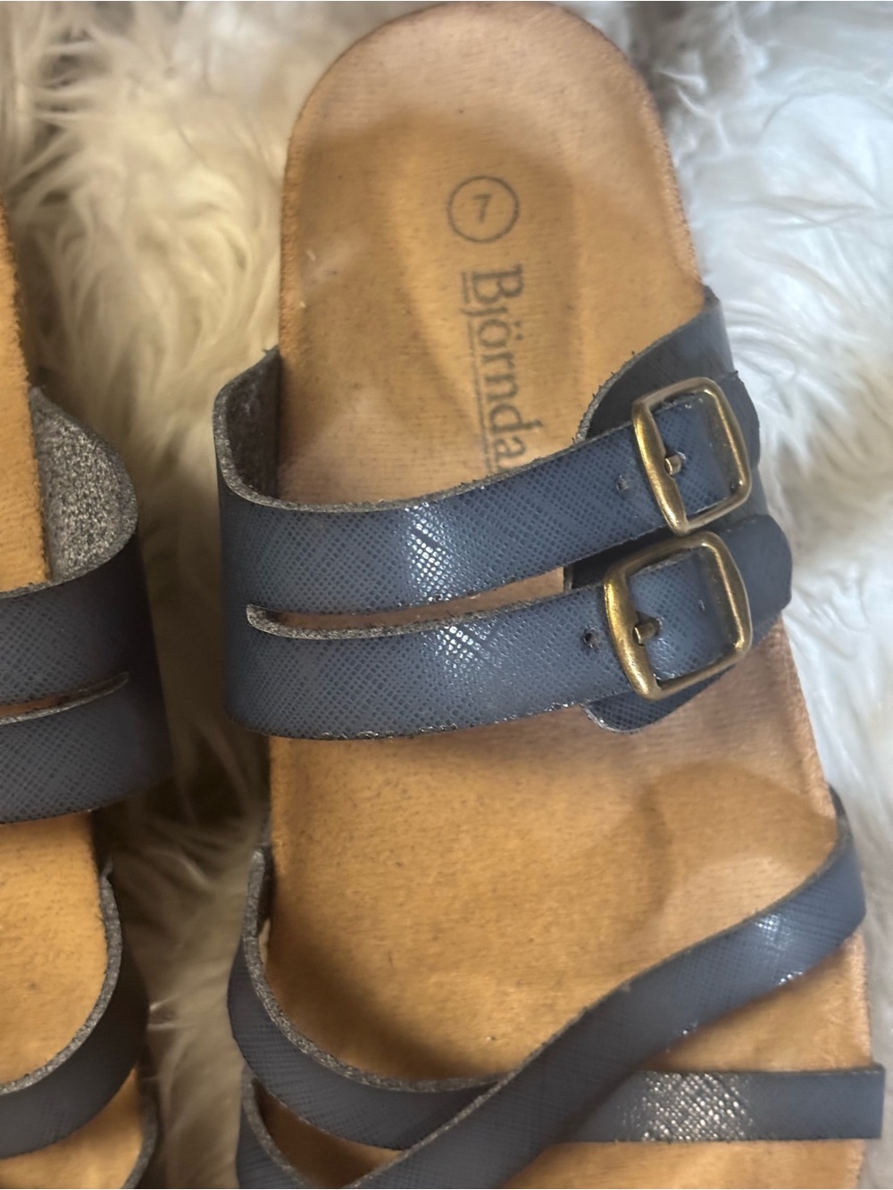 BJORNDAL Beach Blue Leather Sandals Flip Flop Shoes Women’s Sz 7 - Picture 3 of 6